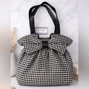 Black and White Houndstooth Bow Shoulder Bag
